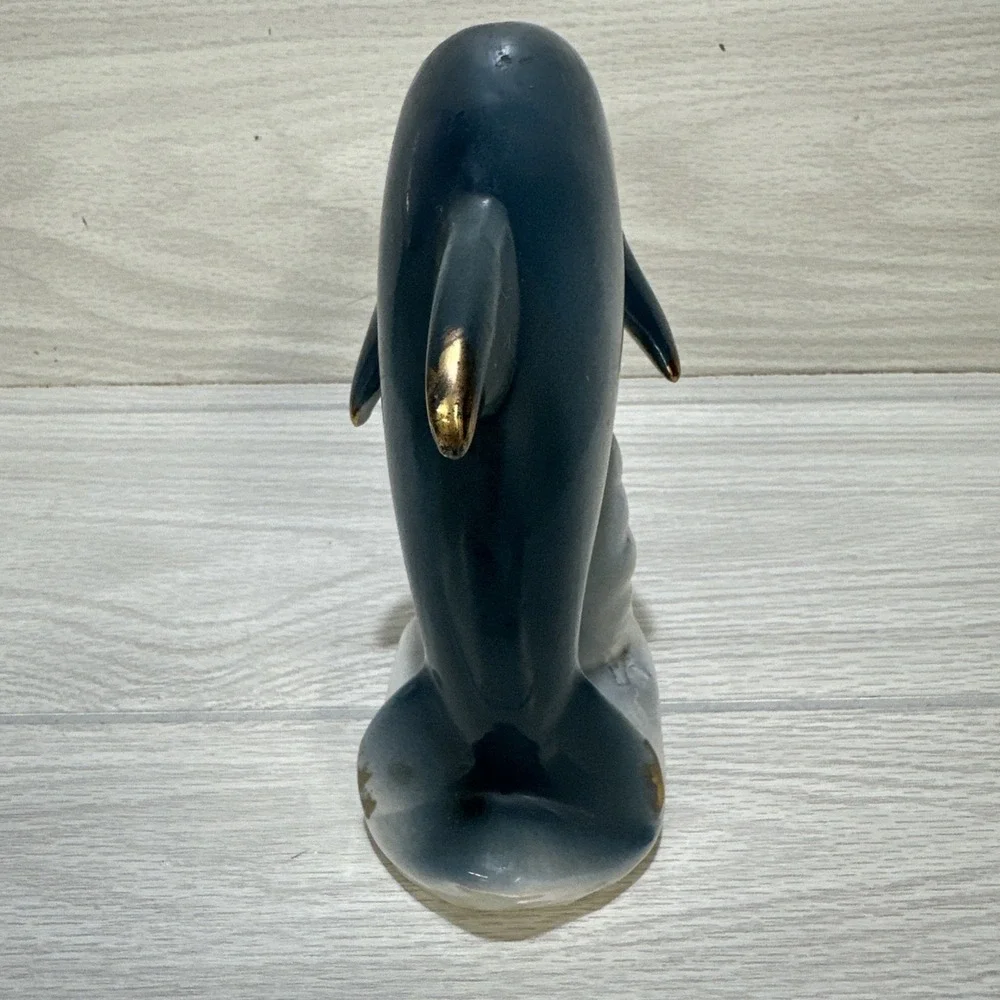 Ceramic Dolphin Figurine w/ Gold Accents 6.75 x 6 x 2.75